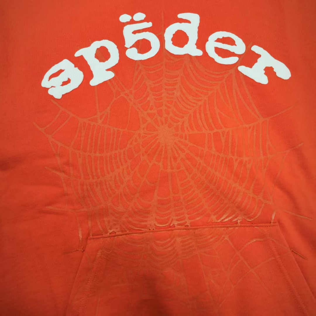 Sp5der 白色Sp5der字母 蜘蛛网套头连帽卫衣 外套 橙色 B0 