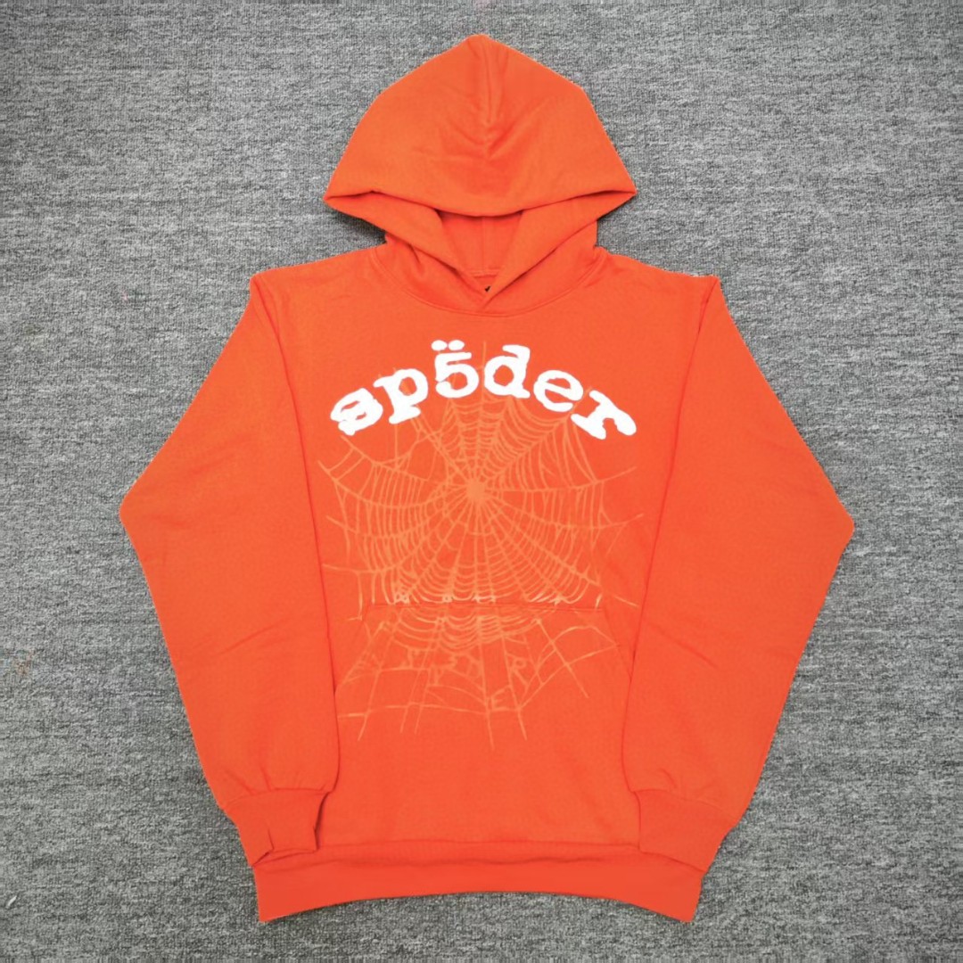 Sp5der 白色Sp5der字母 蜘蛛网套头连帽卫衣 外套 橙色 B0 