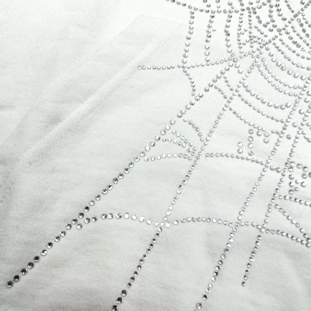 Sp5der 烫钻Spider字母 蜘蛛网套头连帽卫衣 外套 白色 B0 