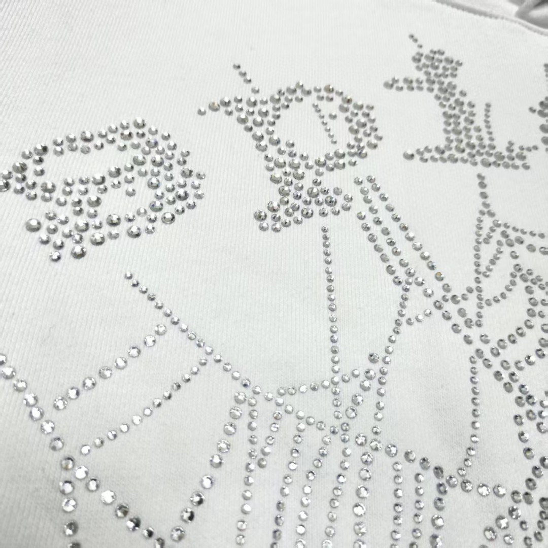 Sp5der 烫钻Spider字母 蜘蛛网套头连帽卫衣 外套 白色 B0 