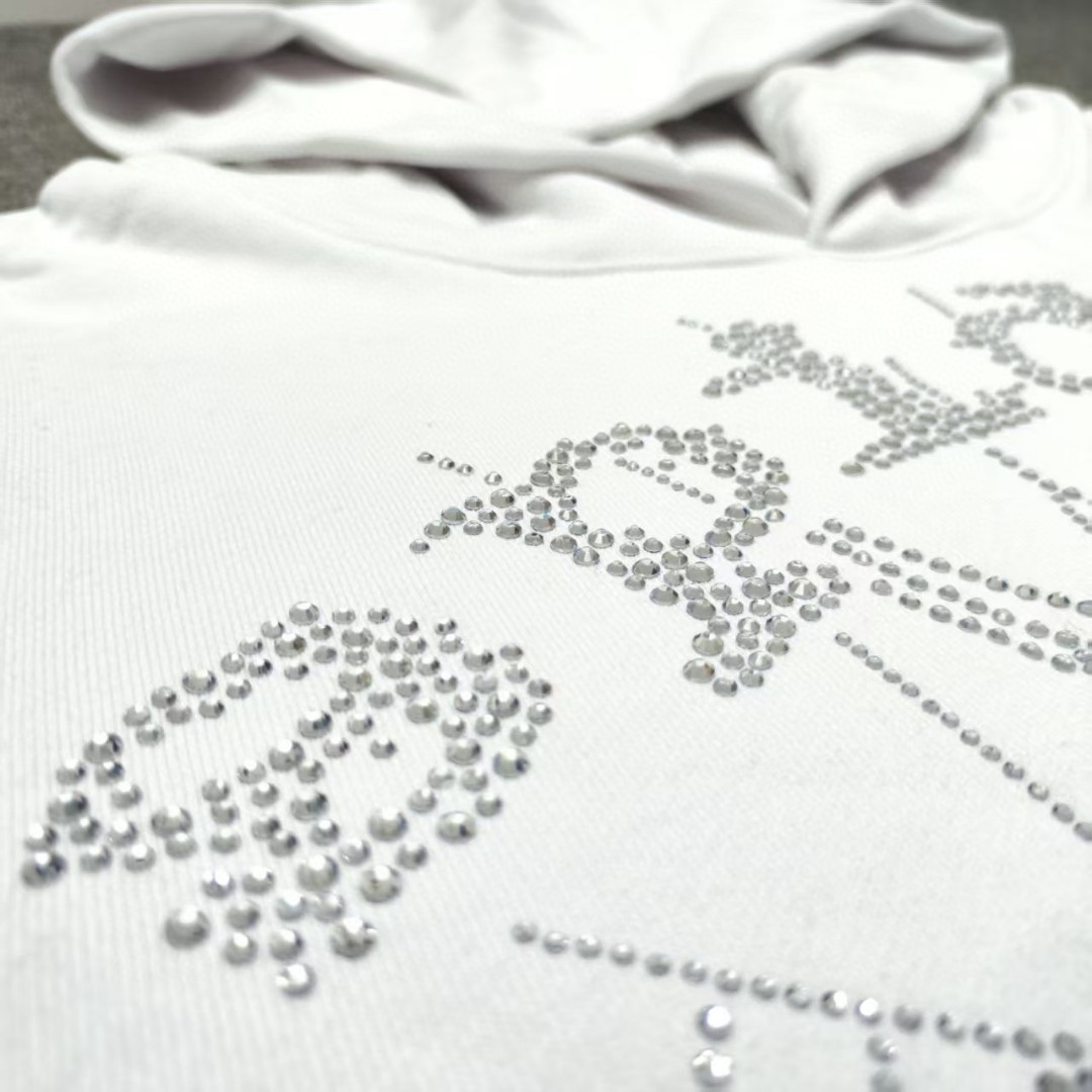 Sp5der 烫钻Spider字母 蜘蛛网套头连帽卫衣 外套 白色 B0 