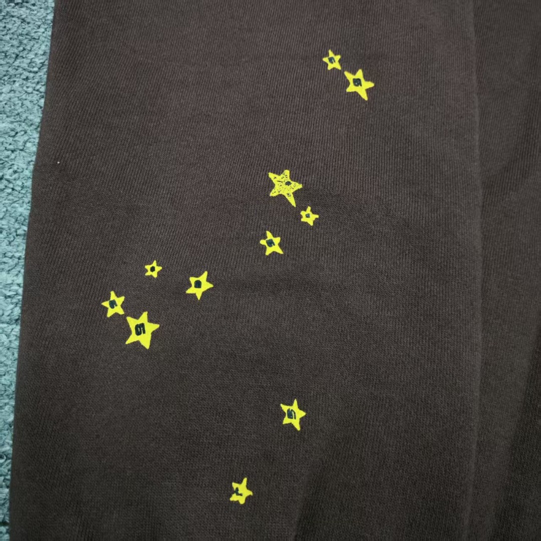 Sp5der 粉色555数字 星星蜘蛛网套头连帽卫衣 外套 棕色 B0 