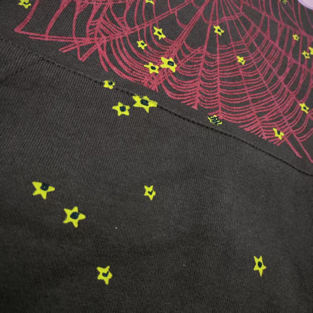 Sp5der 粉色555数字 星星蜘蛛网套头连帽卫衣 外套 棕色 B0 