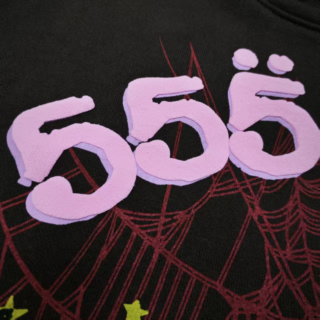 Sp5der 粉色555数字 星星蜘蛛网套头连帽卫衣 外套 棕色 B0 