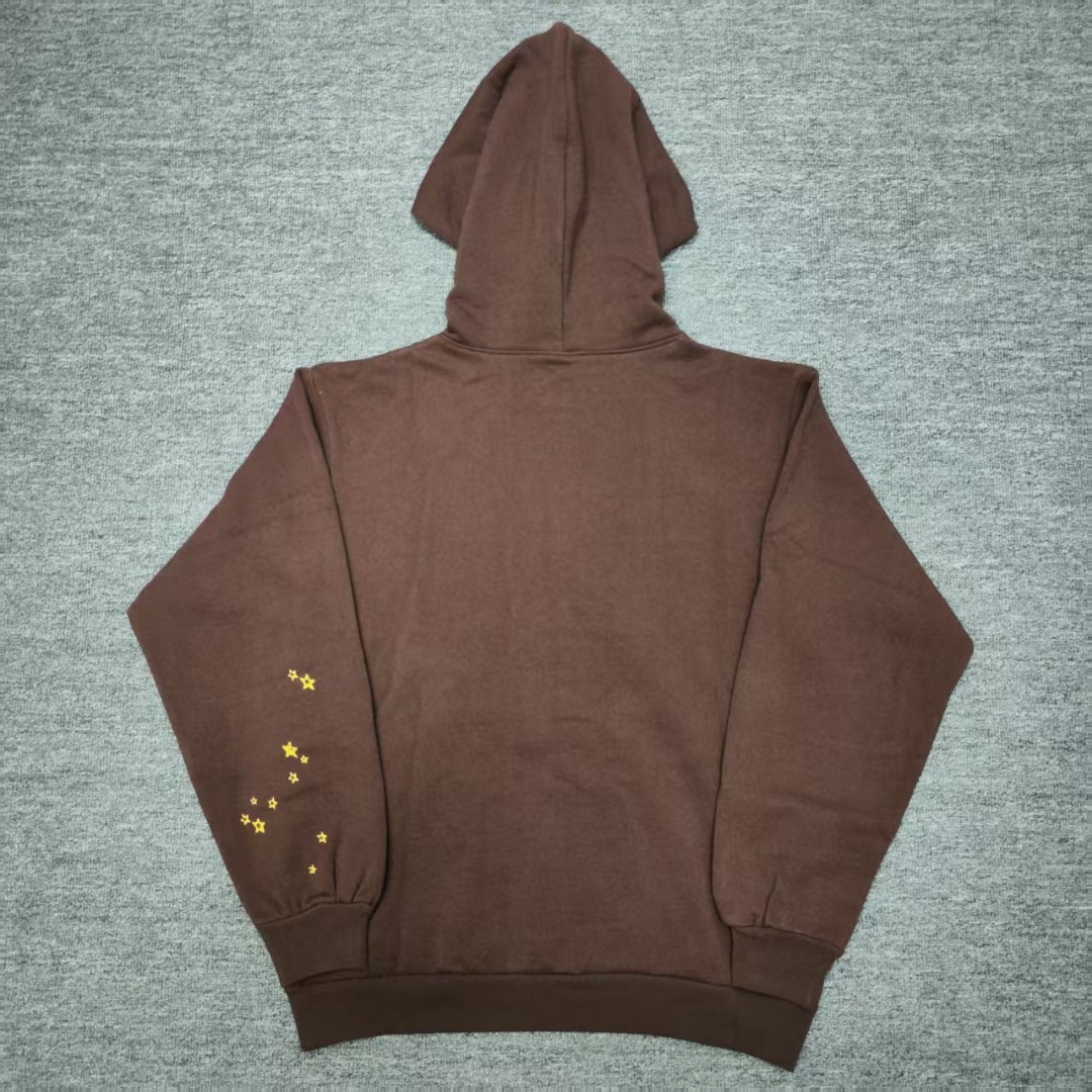 Sp5der 粉色555数字 星星蜘蛛网套头连帽卫衣 外套 棕色 B0 