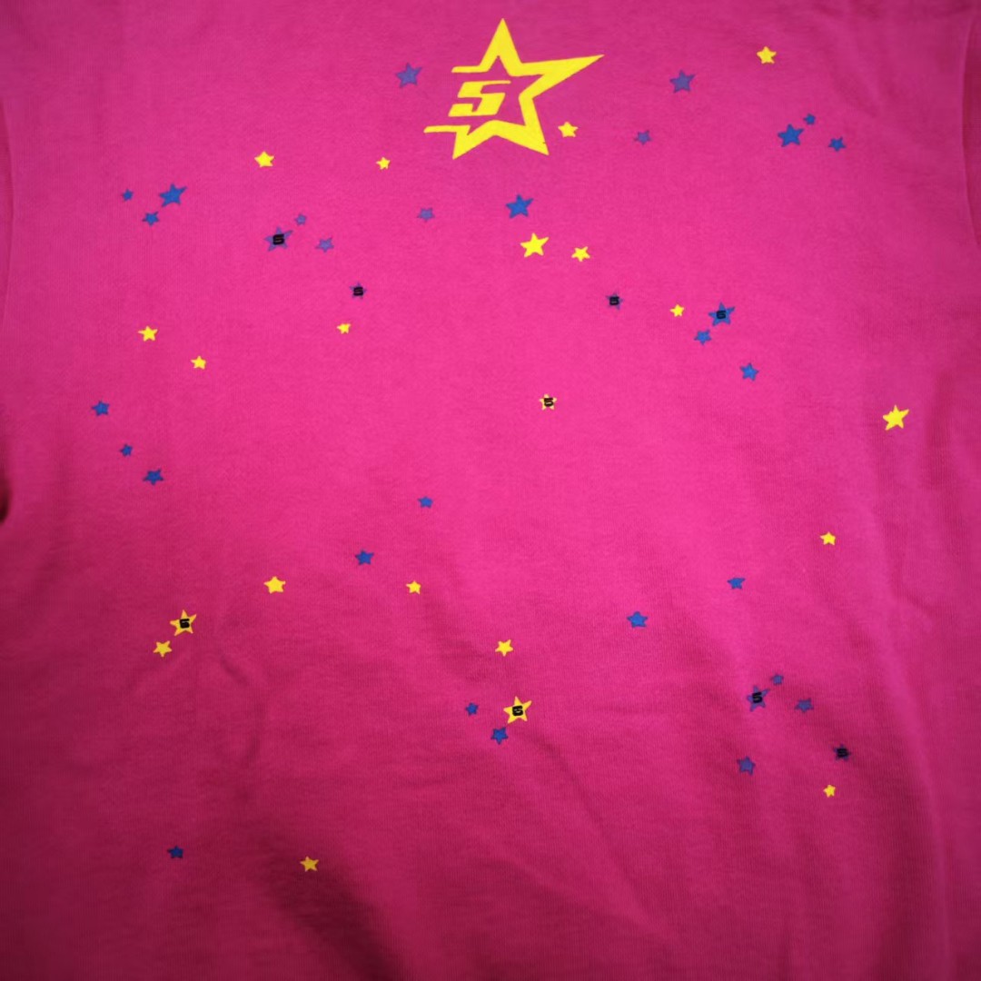 Sp5der 黑色Sp5der字母 星星蜘蛛网套头连帽卫衣 外套 玫红色 B0 