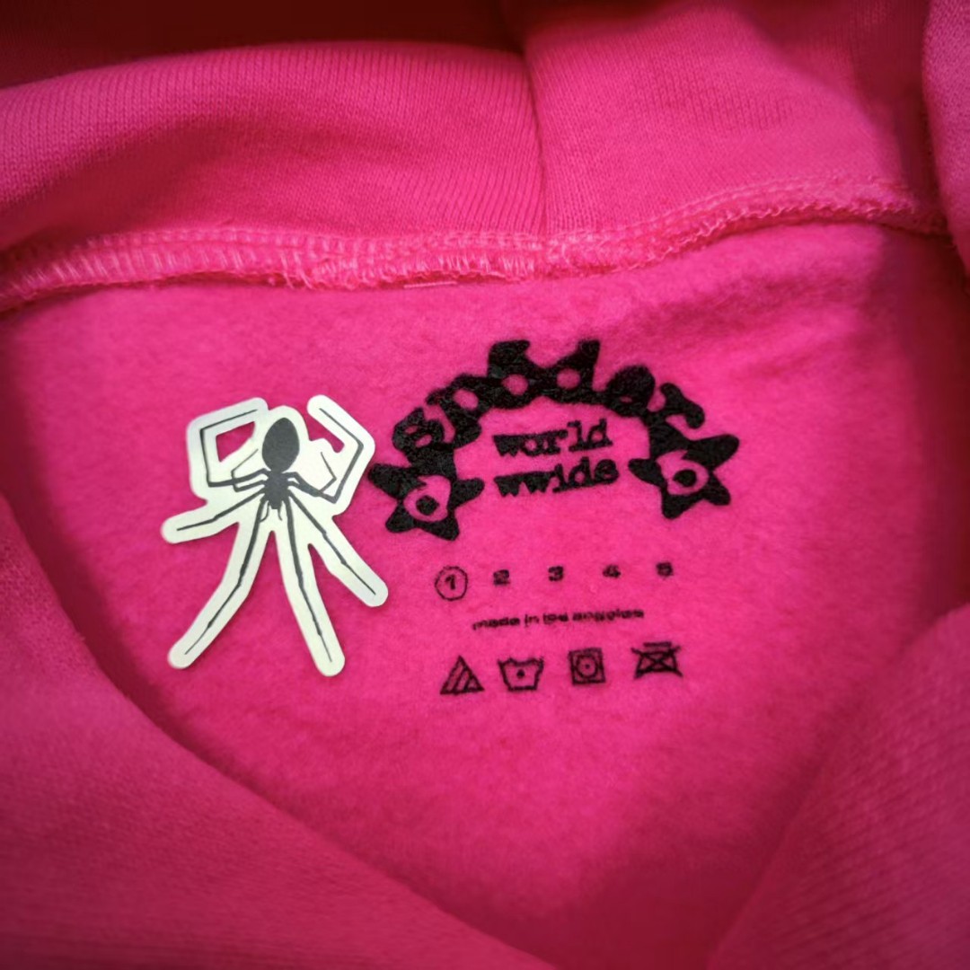 Sp5der 黑色Sp5der字母 星星蜘蛛网套头连帽卫衣 外套 玫红色 B0 