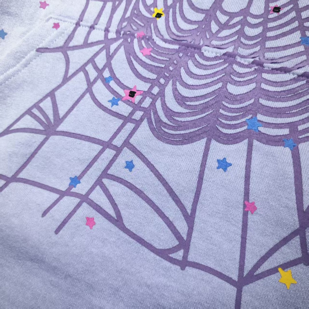 Sp5der 黑色Sp5der字母 星星蜘蛛网套头连帽卫衣 外套 香芋紫 B0 