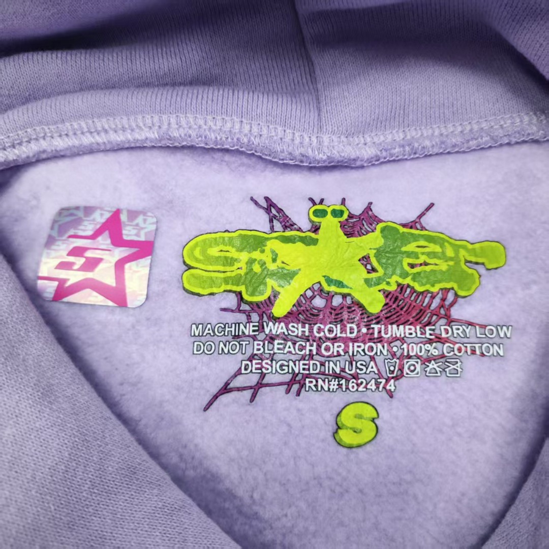 Sp5der 黑色Sp5der字母 星星蜘蛛网套头连帽卫衣 外套 香芋紫 B0 