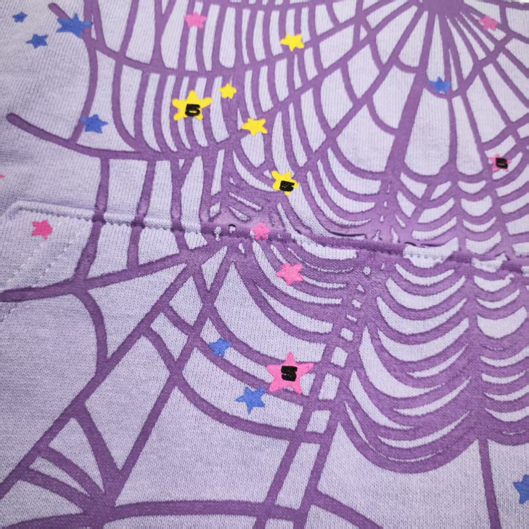 Sp5der 黑色Sp5der字母 星星蜘蛛网套头连帽卫衣 外套 香芋紫 B0 