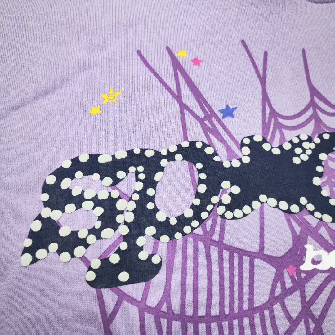 Sp5der 黑色Sp5der字母 星星蜘蛛网套头连帽卫衣 外套 香芋紫 B0 