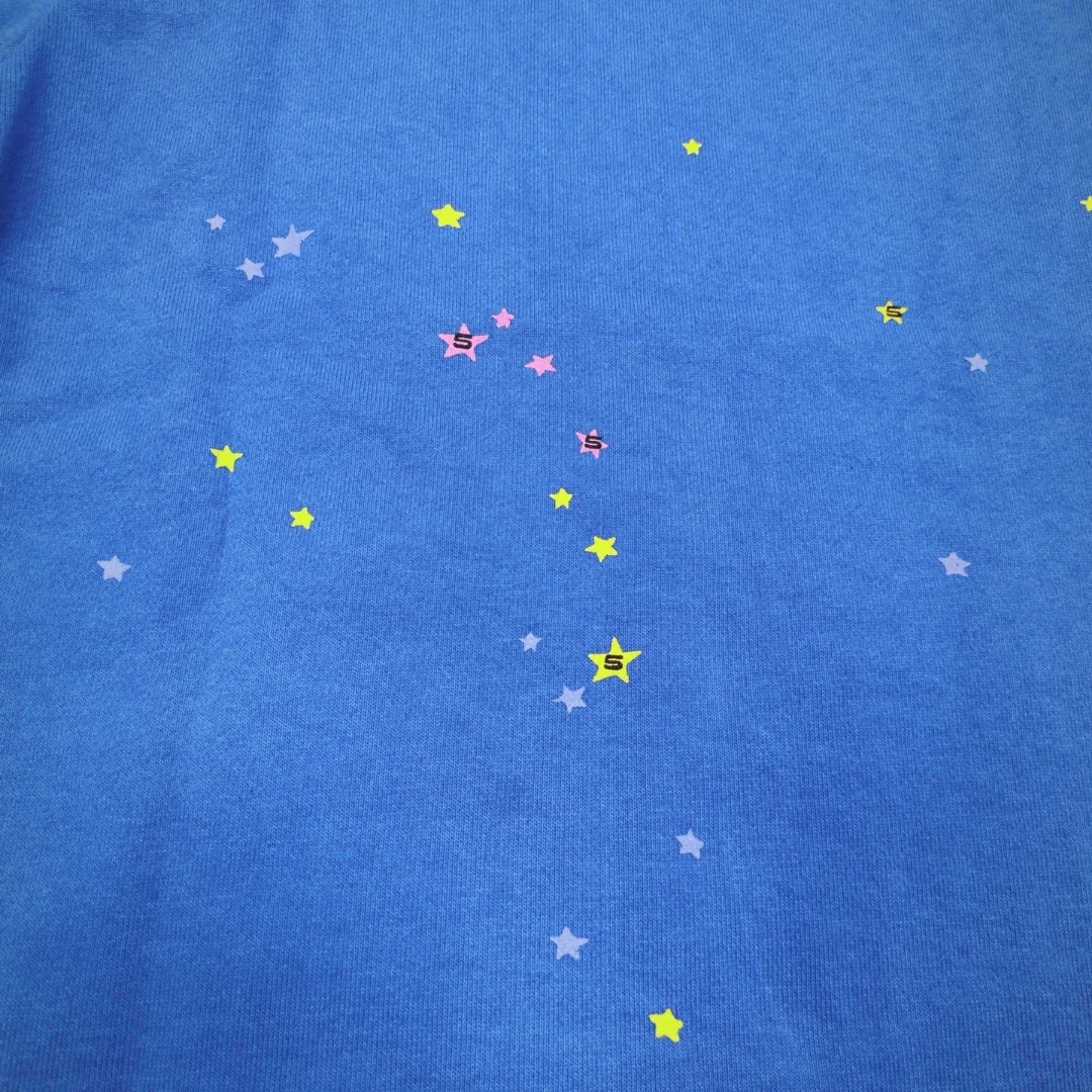 Sp5der 黄色Sp5der字母 蜘蛛网套头连帽卫衣 外套 蓝色 B0 