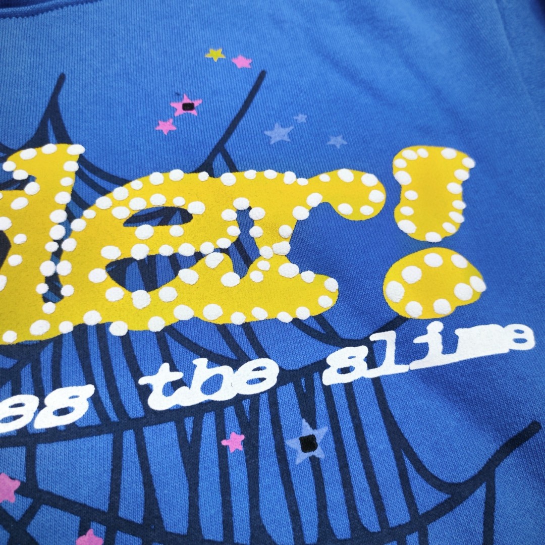 Sp5der 黄色Sp5der字母 蜘蛛网套头连帽卫衣 外套 蓝色 B0 