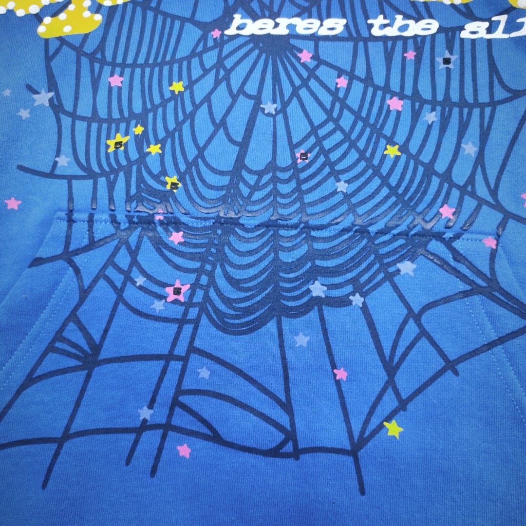 Sp5der 黄色Sp5der字母 蜘蛛网套头连帽卫衣 外套 蓝色 B0 