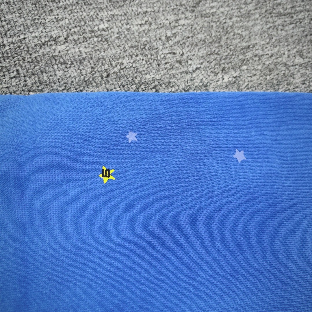 Sp5der 黄色Sp5der字母 蜘蛛网套头连帽卫衣 外套 蓝色 B0 