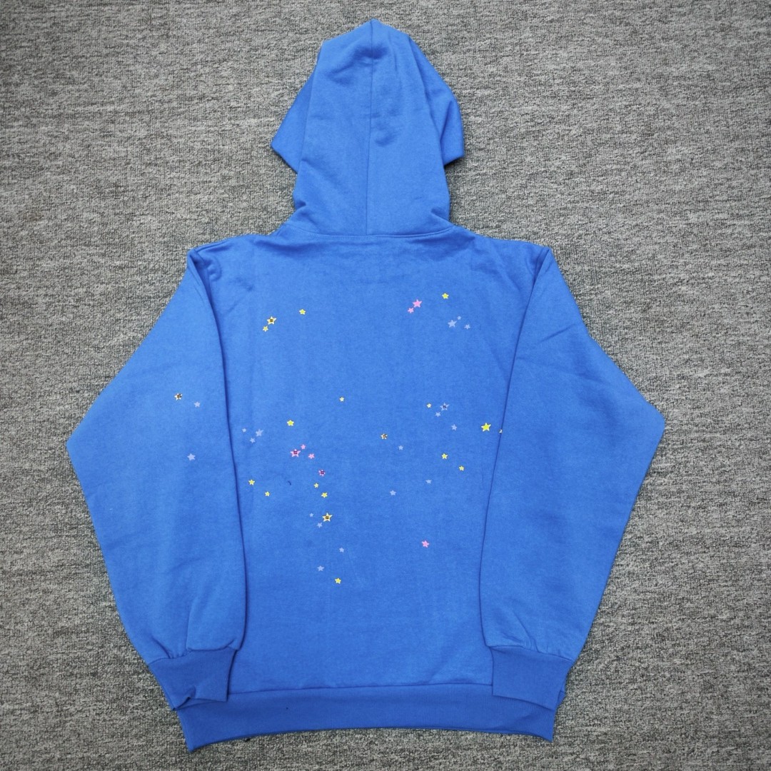 Sp5der 黄色Sp5der字母 蜘蛛网套头连帽卫衣 外套 蓝色 B0 