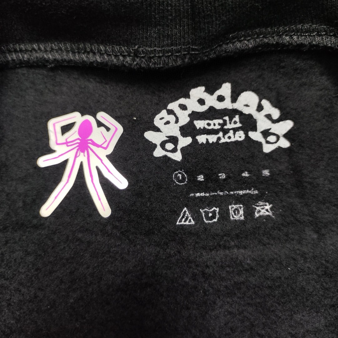 Sp5der 粉色Sp5der字母 蜘蛛网套头连帽卫衣 外套 黑色 B0 