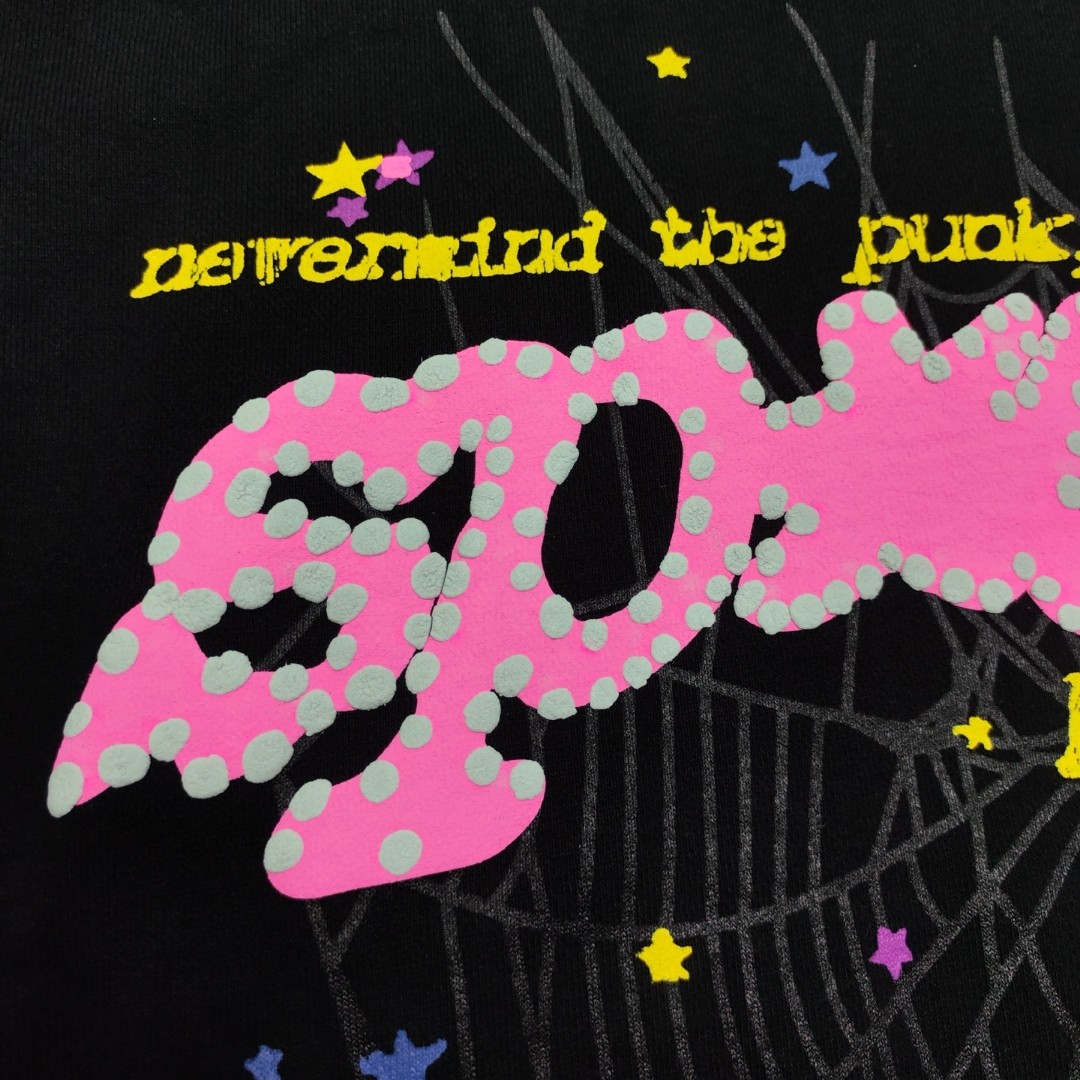 Sp5der 粉色Sp5der字母 蜘蛛网套头连帽卫衣 外套 黑色 B0 