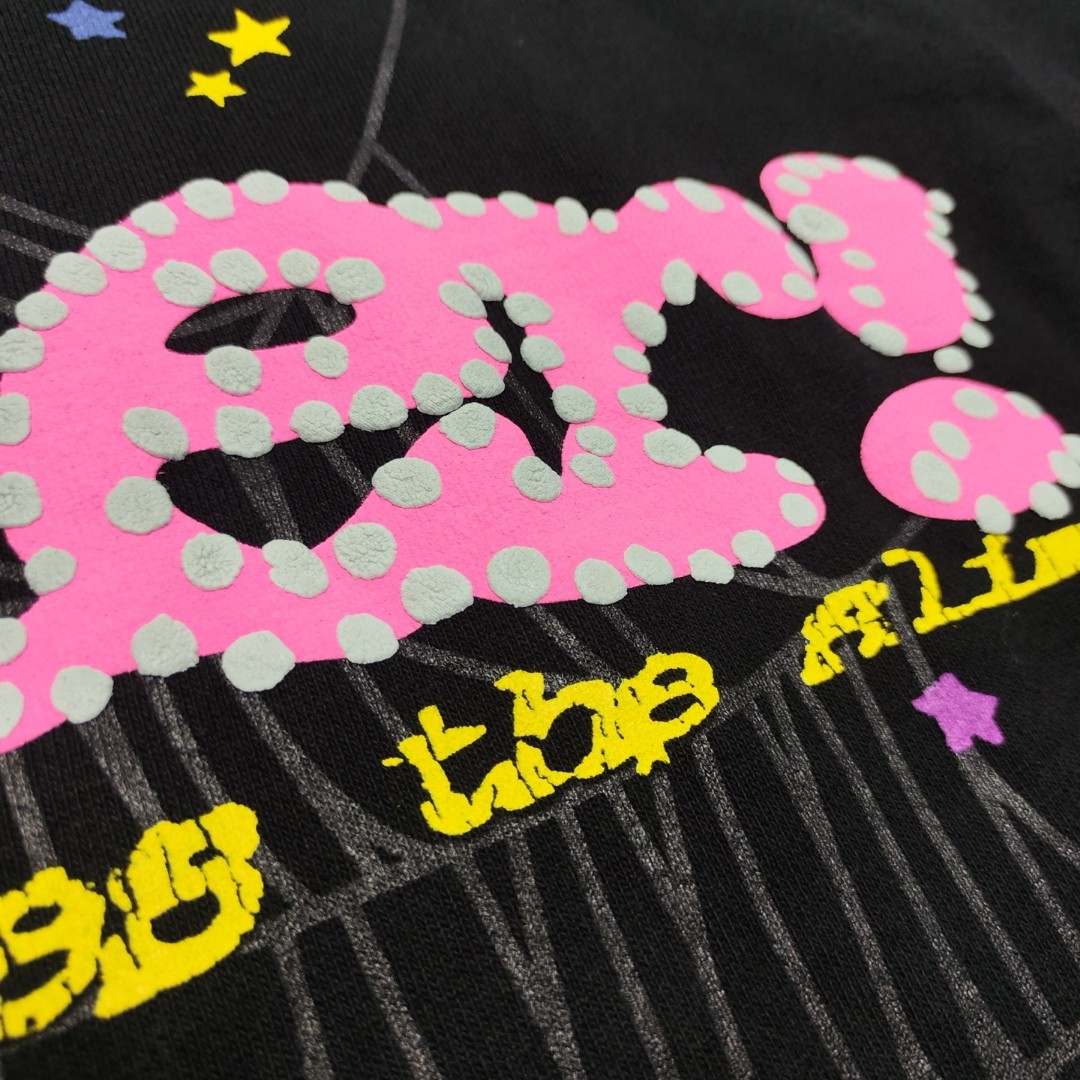 Sp5der 粉色Sp5der字母 蜘蛛网套头连帽卫衣 外套 黑色 B0 