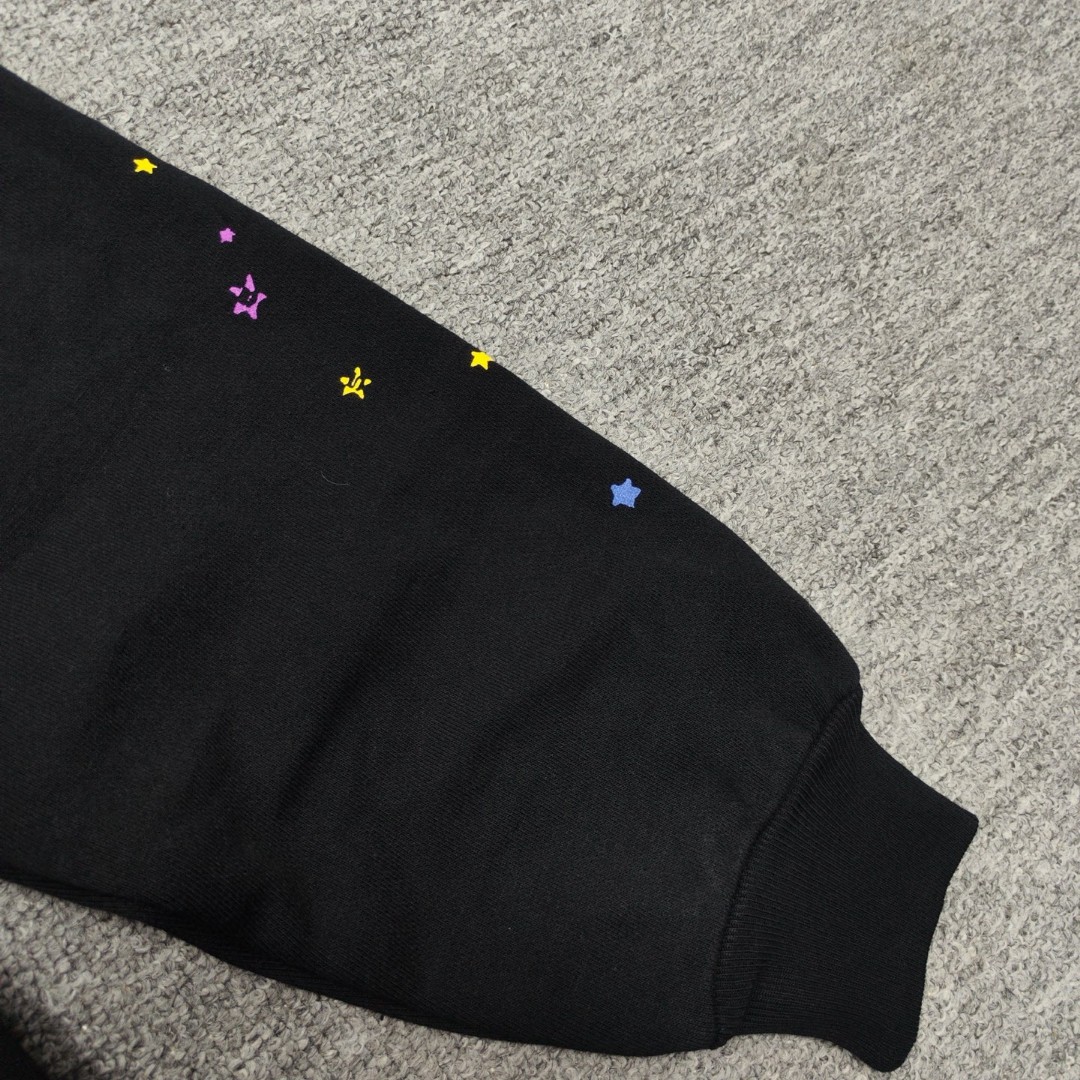 Sp5der 粉色Sp5der字母 蜘蛛网套头连帽卫衣 外套 黑色 B0 