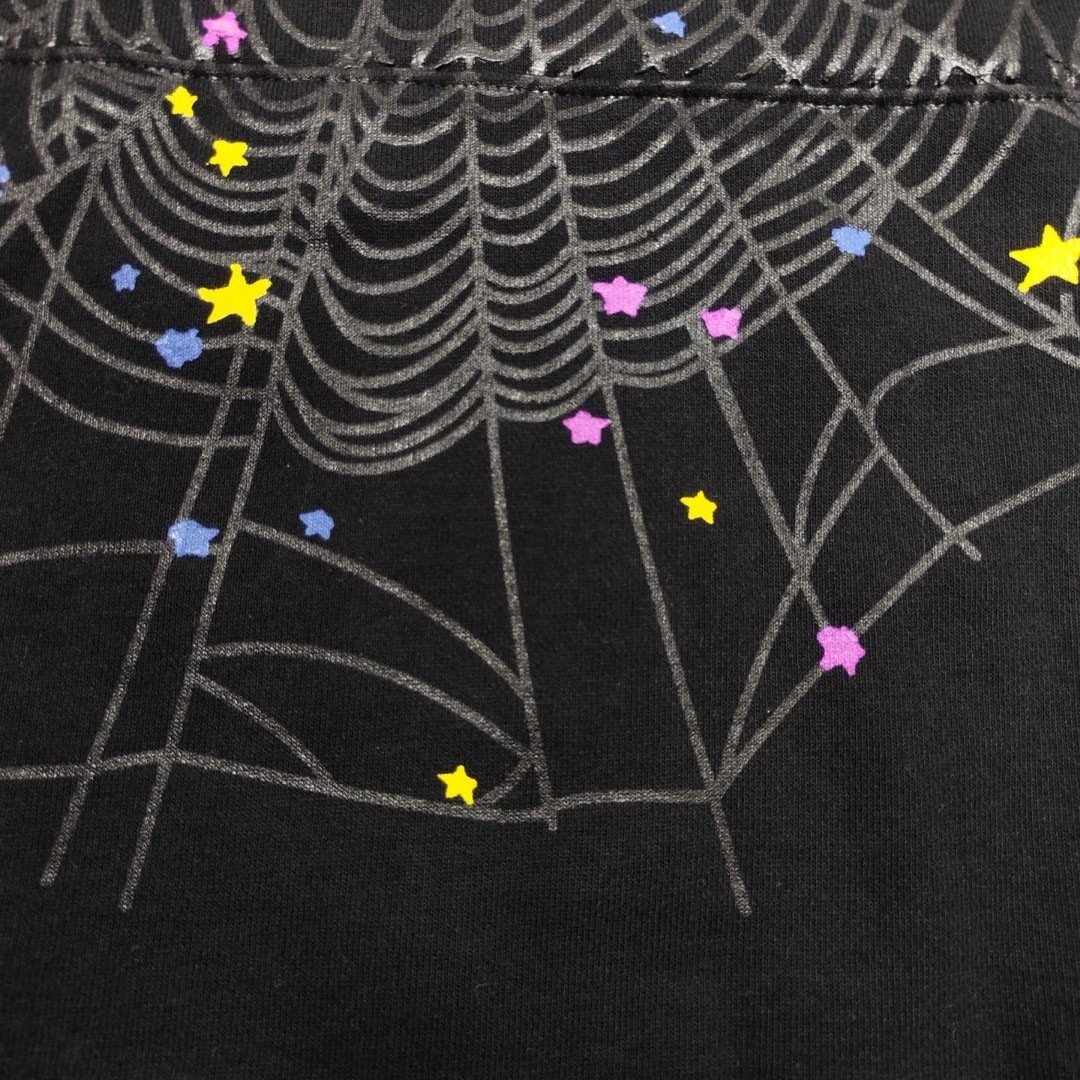 Sp5der 粉色Sp5der字母 蜘蛛网套头连帽卫衣 外套 黑色 B0 