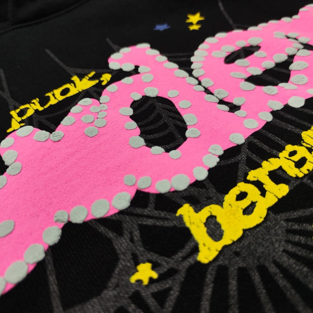 Sp5der 粉色Sp5der字母 蜘蛛网套头连帽卫衣 外套 黑色 B0 