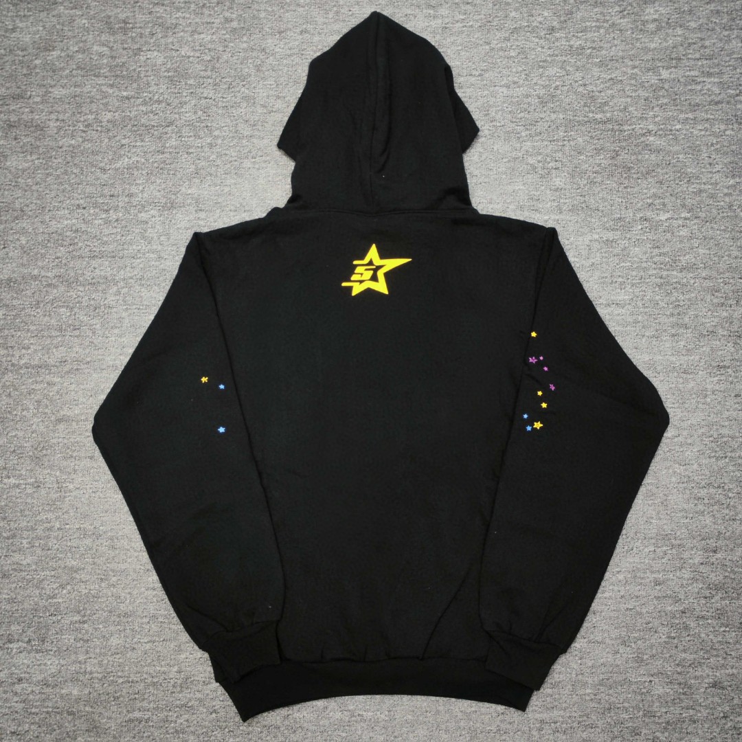 Sp5der 粉色pink字母 蜘蛛网套头连帽卫衣 外套 黑色 B0 