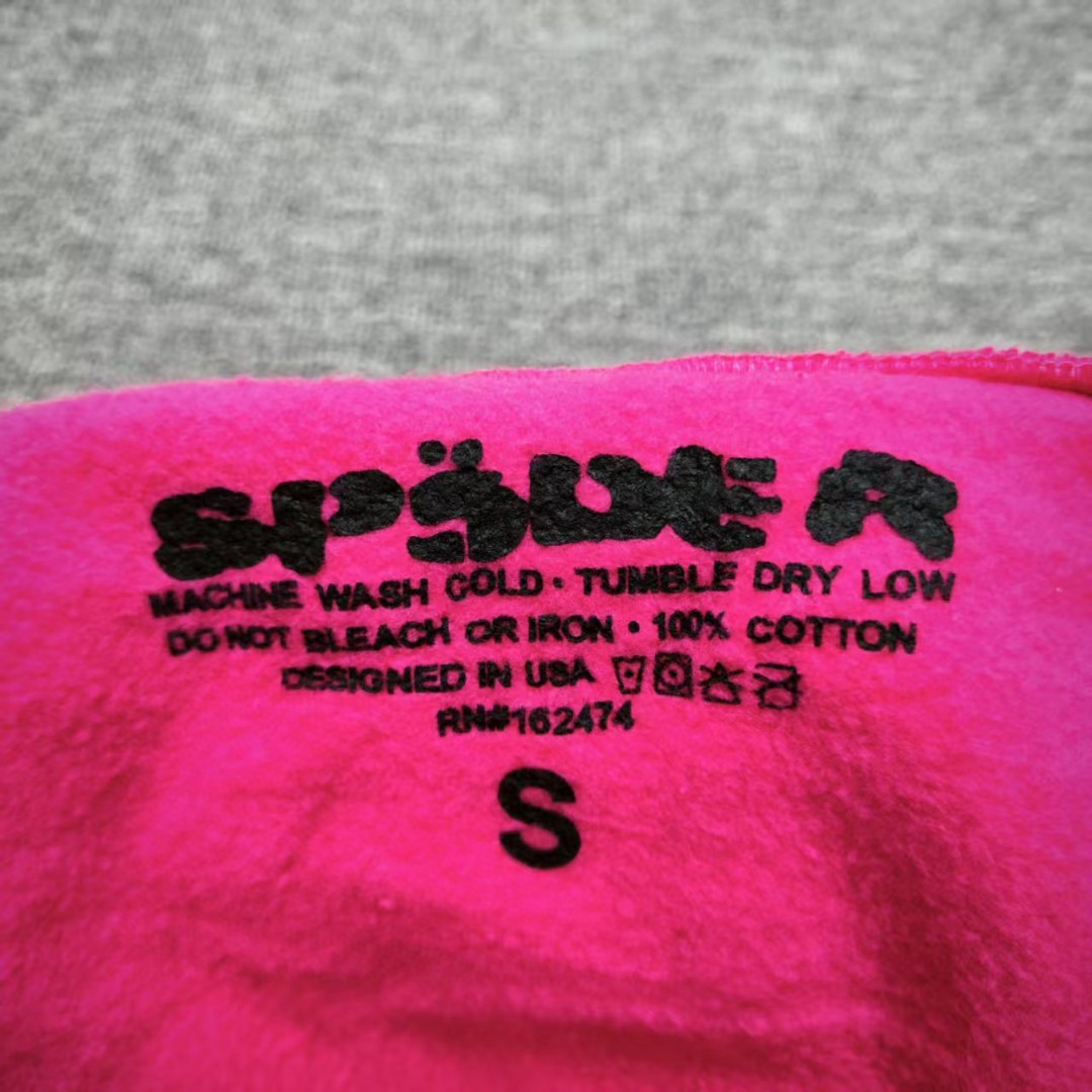 Sp5der 黑色pink字母 蜘蛛网套头连帽卫衣 外套 玫红色 B0 