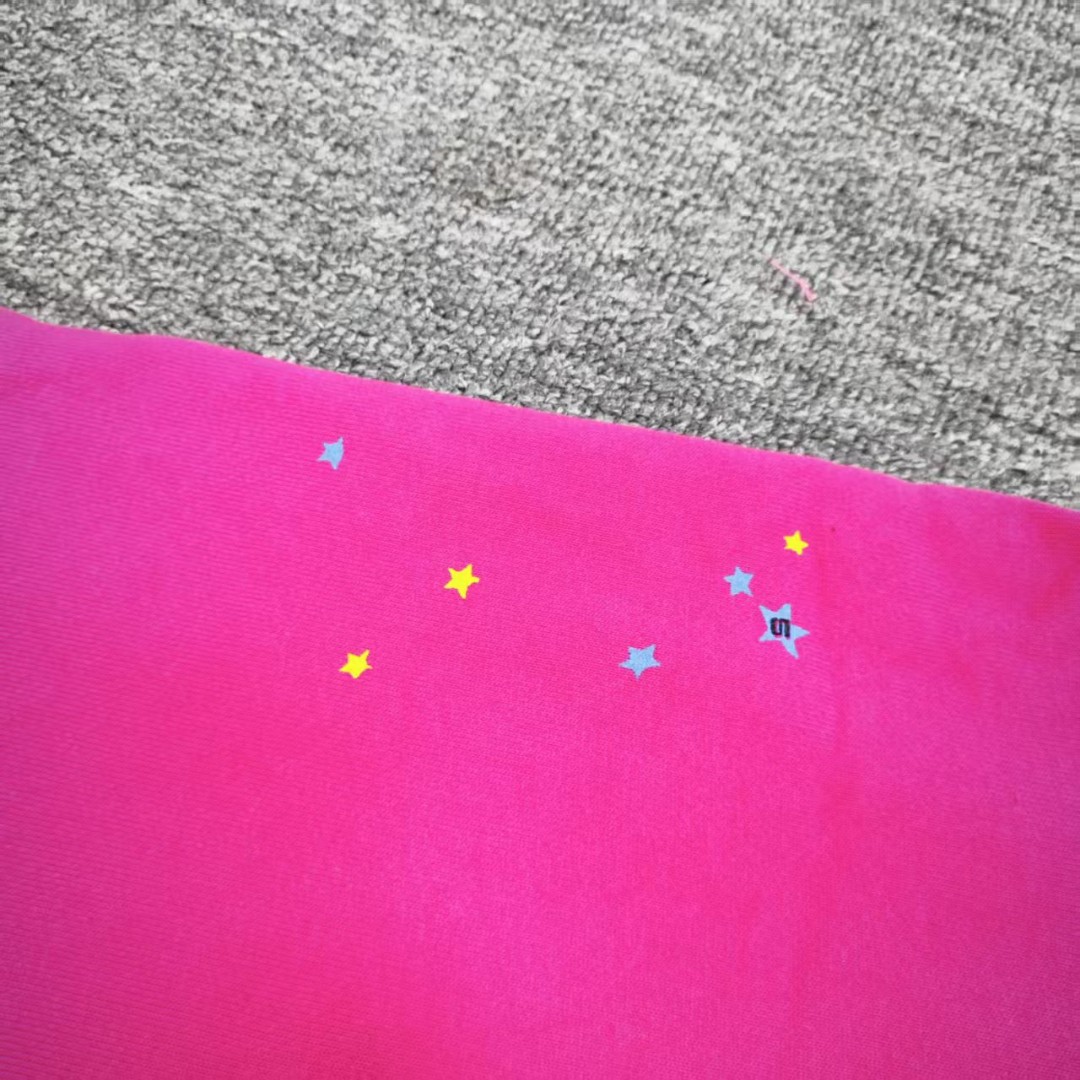 Sp5der 黑色pink字母 蜘蛛网套头连帽卫衣 外套 玫红色 B0 