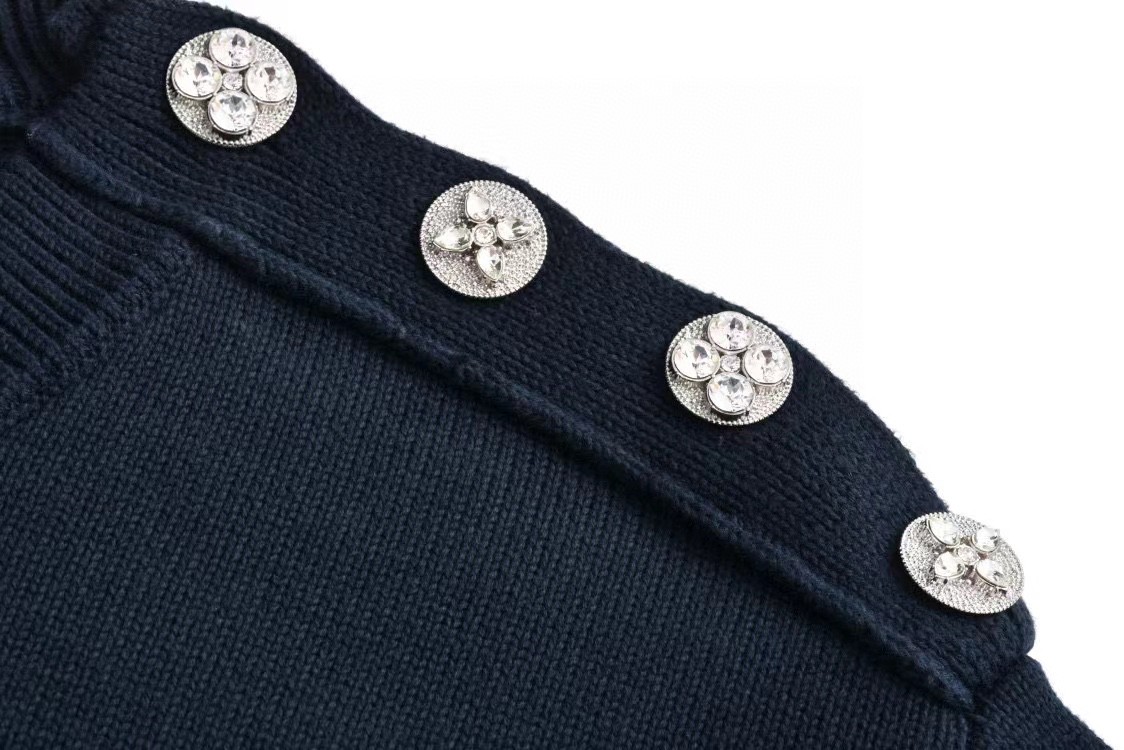 LOUIS VUITTON 路易威登 海螺刺绣钻饰圆领毛衣 针织衫 长袖 海军蓝 B0 1AFQQ3