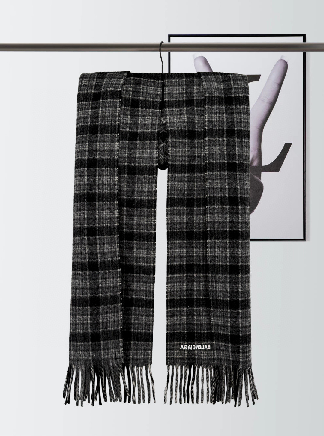 Balenciaga 巴黎世家 格纹羊毛连帽围巾 保暖 黑色 B0 8230524G0B11240