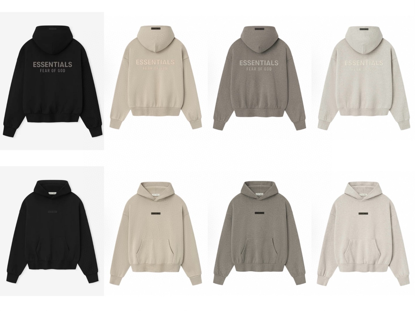 Fear of God Essentials 徽标字母后背印花 抓绒 套头连帽卫衣 帽衫 外套 燕麦灰 卡其色 灰色 黑色