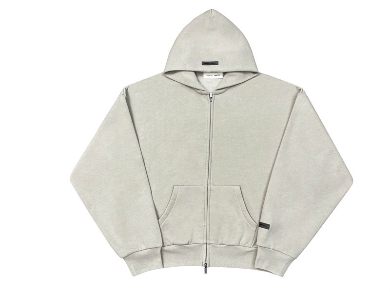 Fear of God Essentials 徽标字母后背印花 抓绒 拉链连帽卫衣 帽衫 外套 卡其色 燕麦棕 黑色 灰色