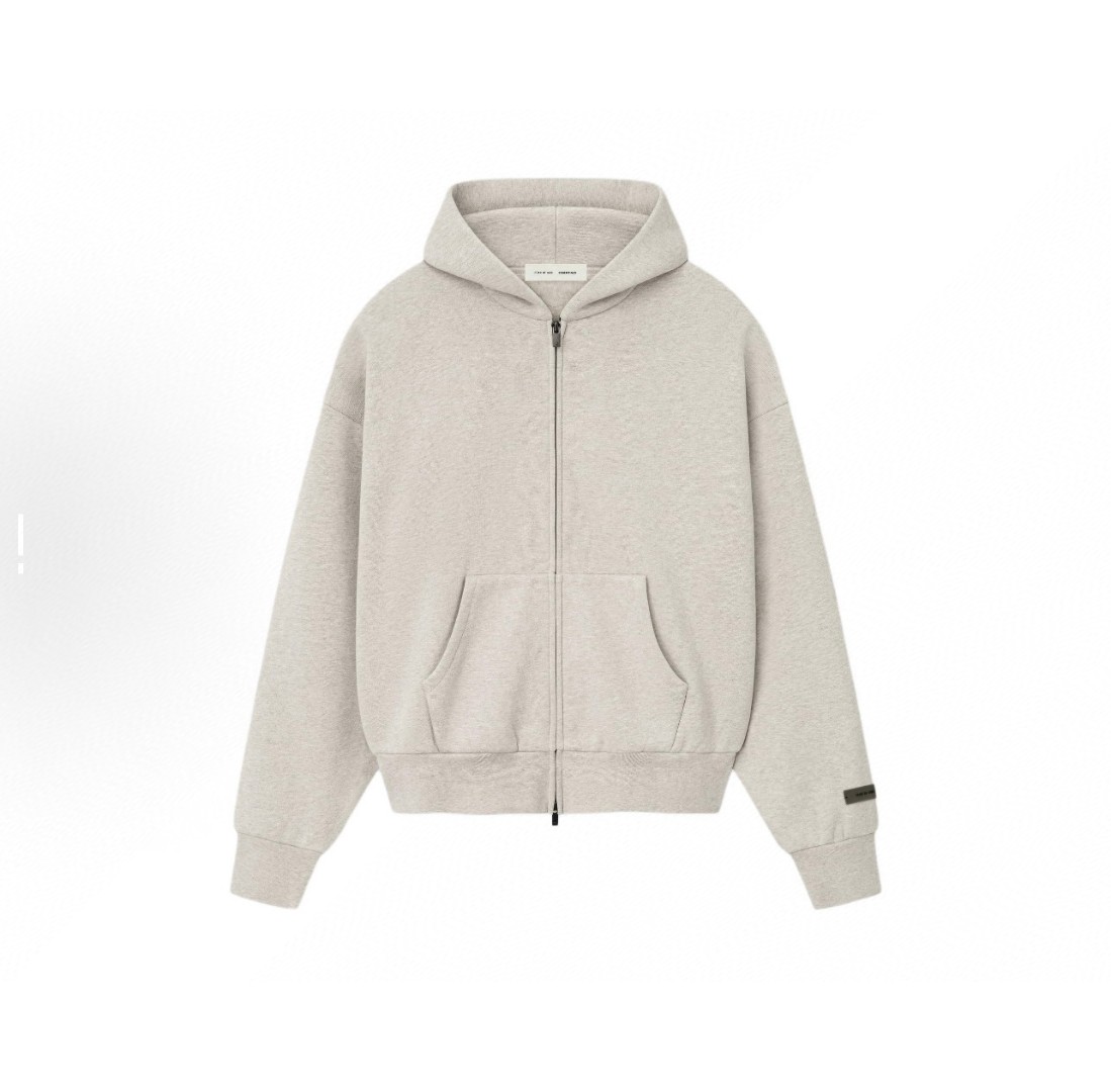 Fear of God Essentials 徽标字母后背印花 抓绒 拉链连帽卫衣 帽衫 外套 卡其色 燕麦棕 黑色 灰色