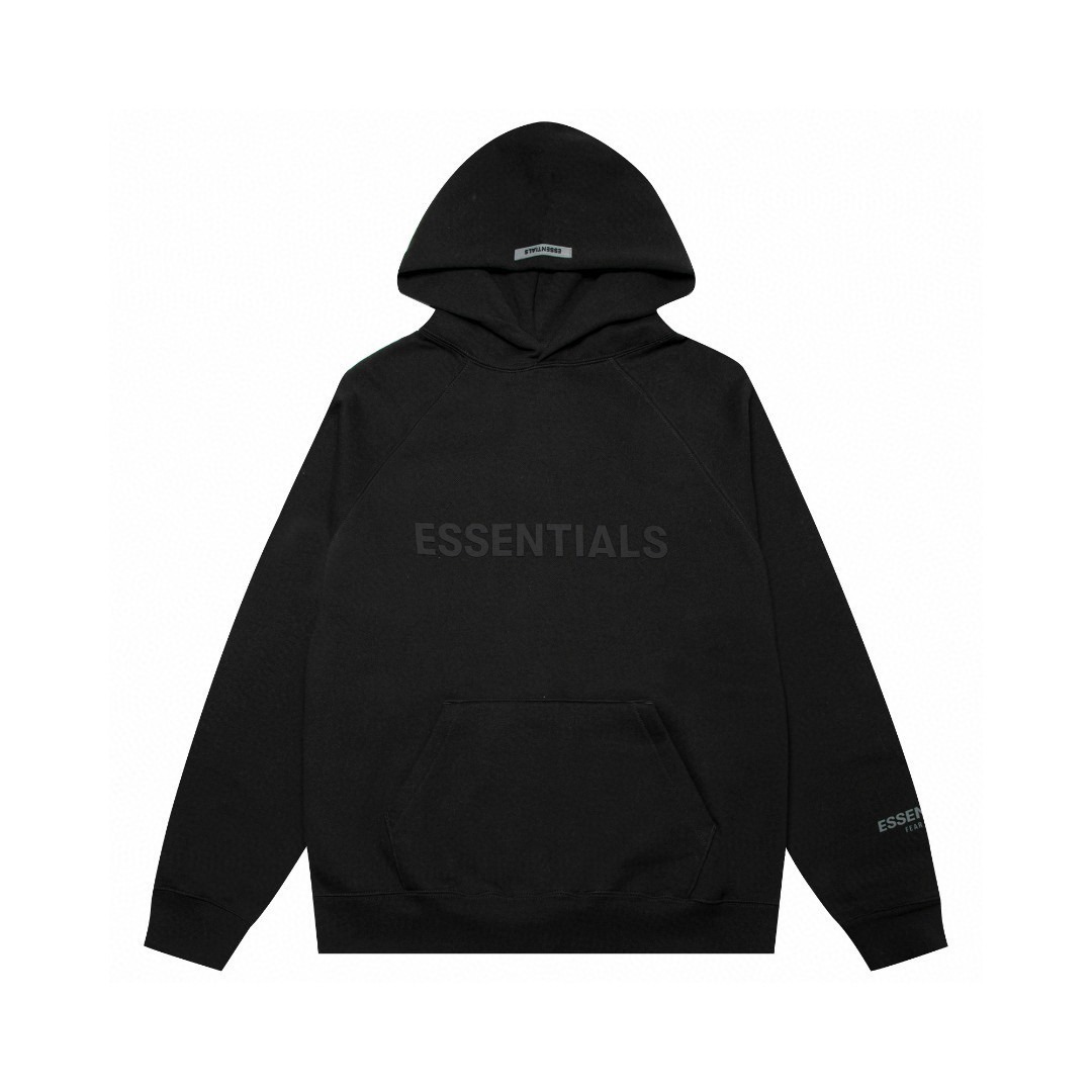 Fear of God Essentials 压胶字母印花 抓绒 套头连帽卫衣 帽衫 外套 灰色 黑色 