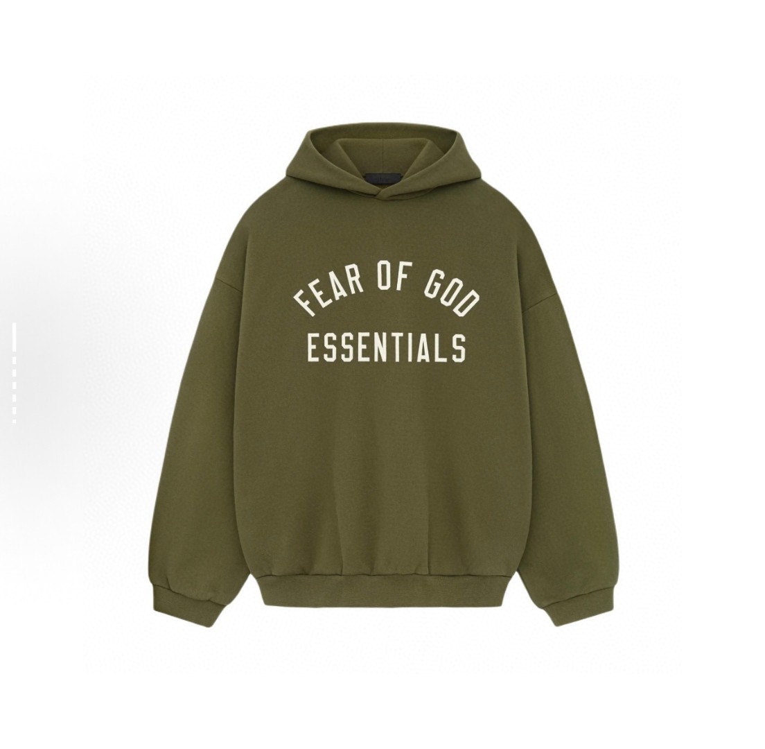Fear of God Essentials 字母印花 套头连帽卫衣 帽衫 外套 橄榄绿 灰色 黑色 绿色