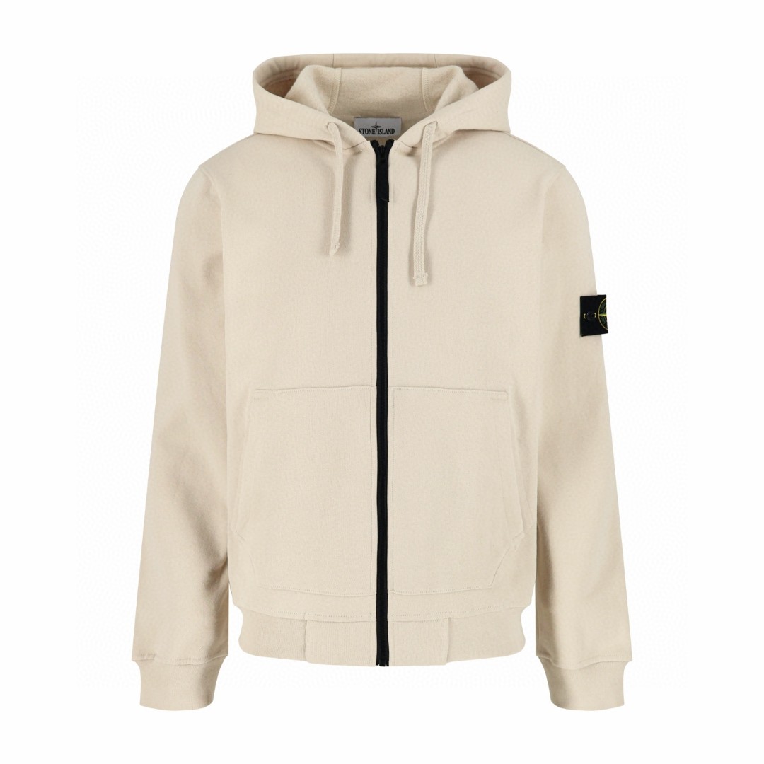 STONE ISLAND 石头岛 袖口徽标拉链连帽卫衣 抓绒 长袖 外套 杏色 B0 771564220-V0090