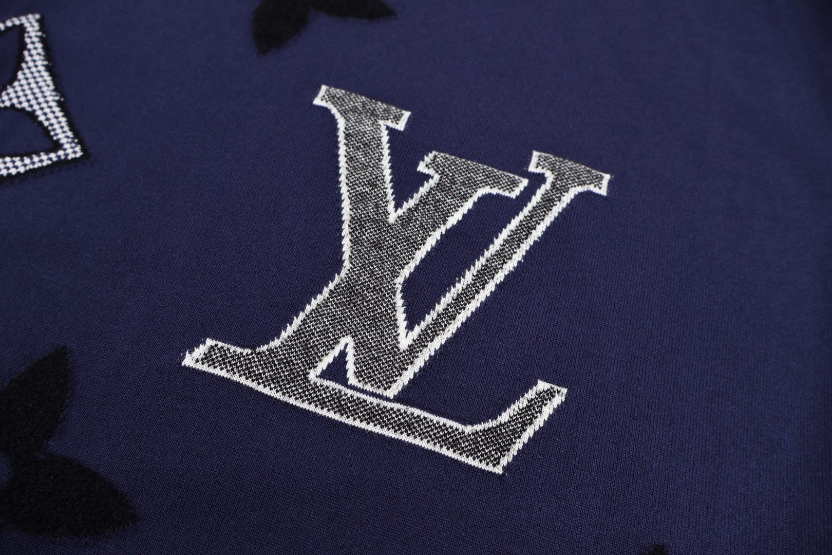 LOUIS VUITTON 路易威登 老花嵌花针织短袖 T恤 深蓝 A5 1AJBW9