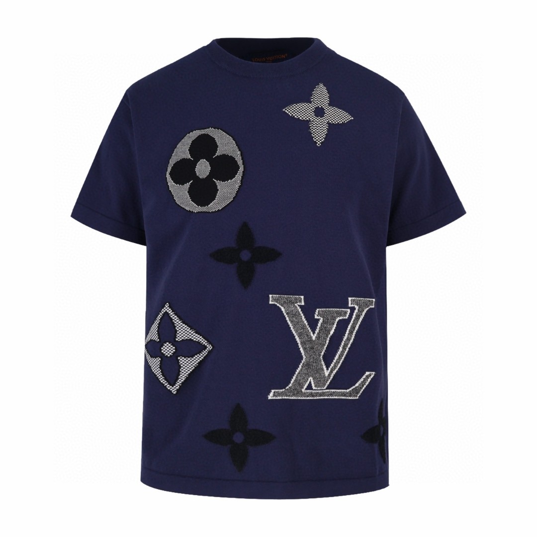 LOUIS VUITTON 路易威登 老花嵌花针织短袖 T恤 深蓝 A5 1AJBW9