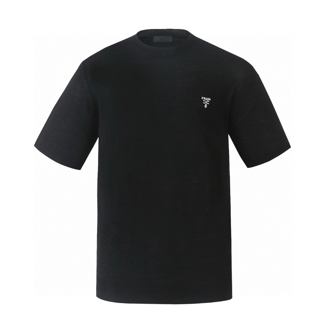 PRADA 普拉达 经典logo刺绣羊毛短袖 T恤 黑色 白色 A5 UMB266-1ZLE-F0002