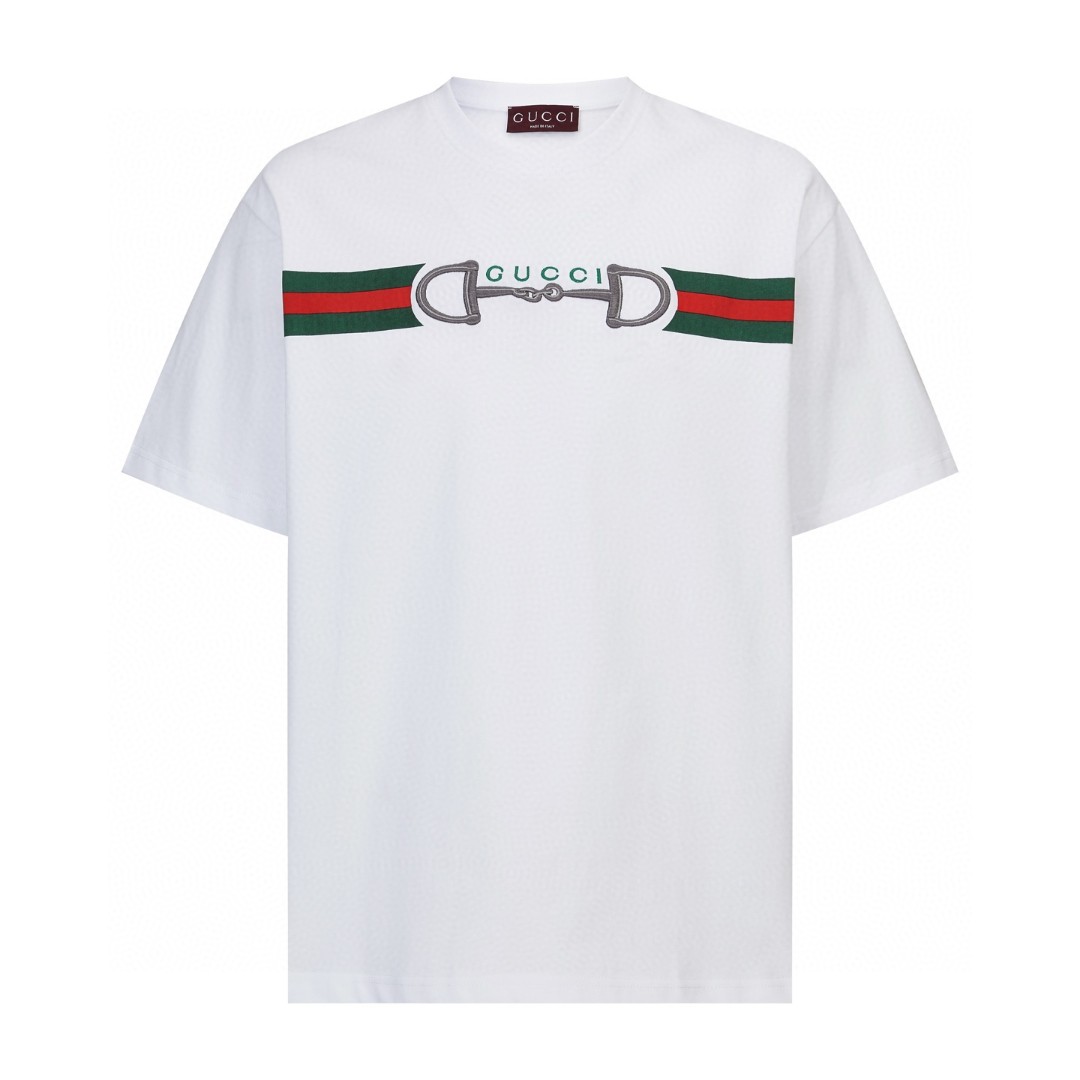 GUCCI 古驰 马蹄扣印花刺绣圆领短袖T恤 夏季 白色 A0 855021-XJHOJ-9051