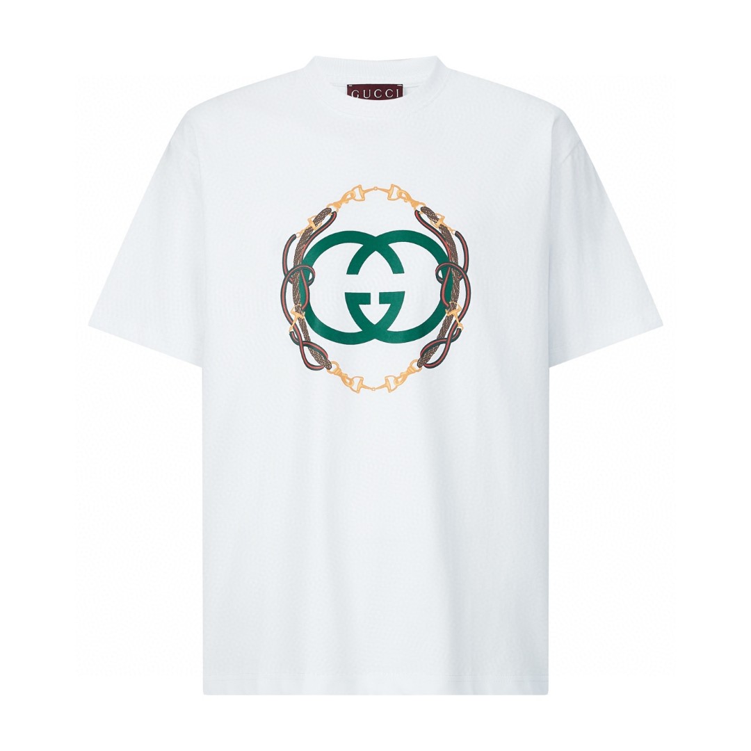 GUCCI 古驰 新年印花双G圆领短袖T恤 夏季 灰色 白色 A0 837959-XJHMY-9081