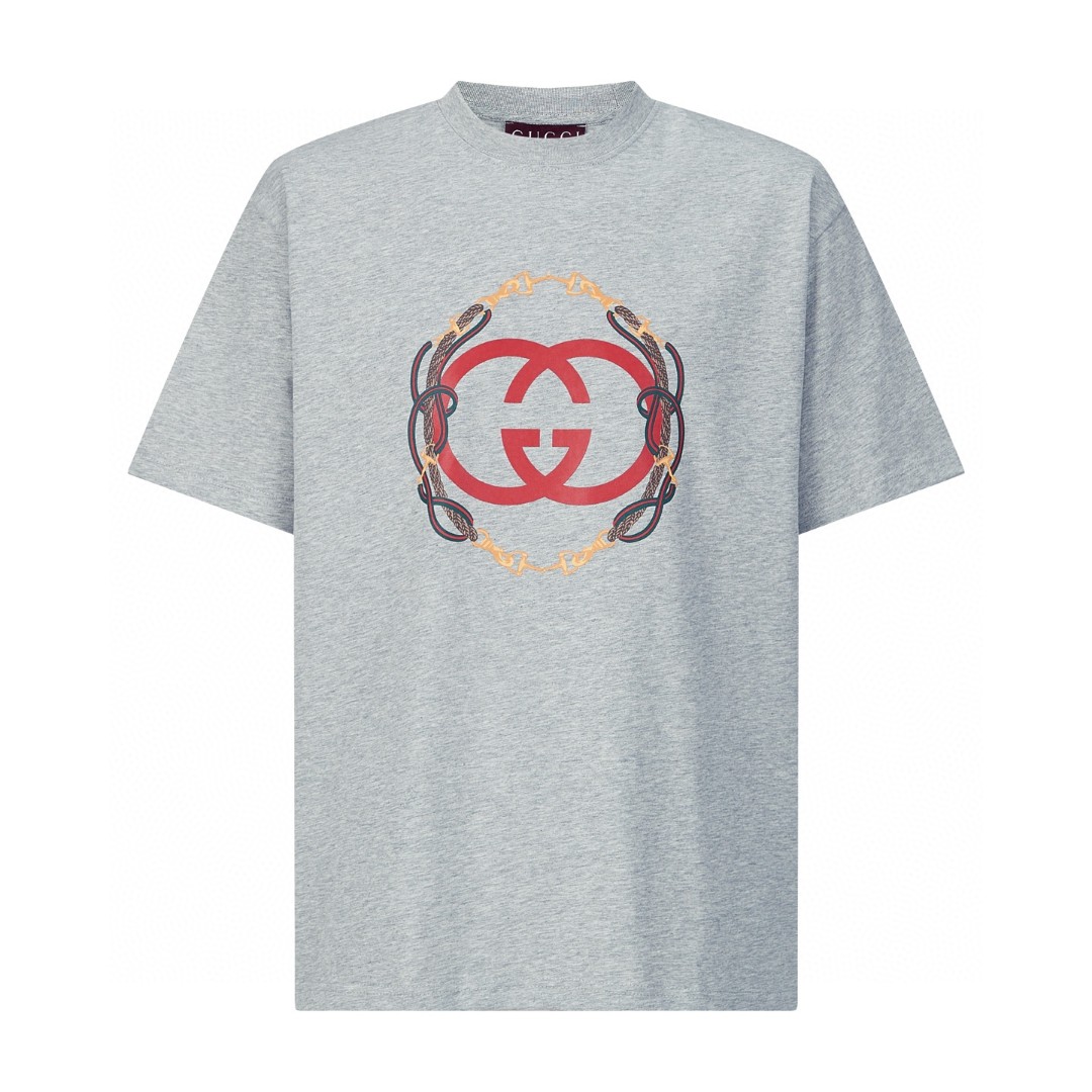 GUCCI 古驰 新年印花双G圆领短袖T恤 夏季 灰色 白色 A0 837959-XJHMY-9081