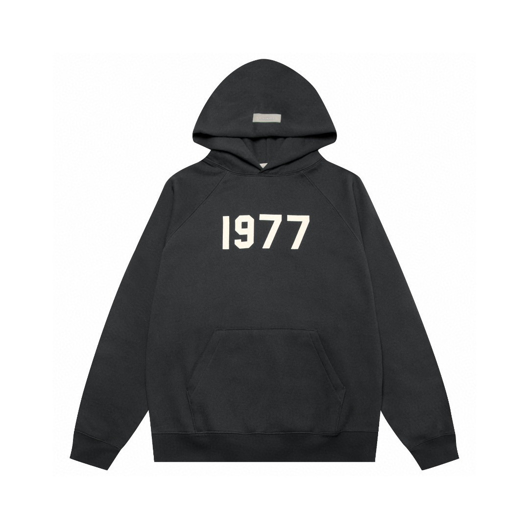 Fear of God Essentials 1977数字植绒印花 抓绒 连帽卫衣 帽衫 外套 灰色 黑色 