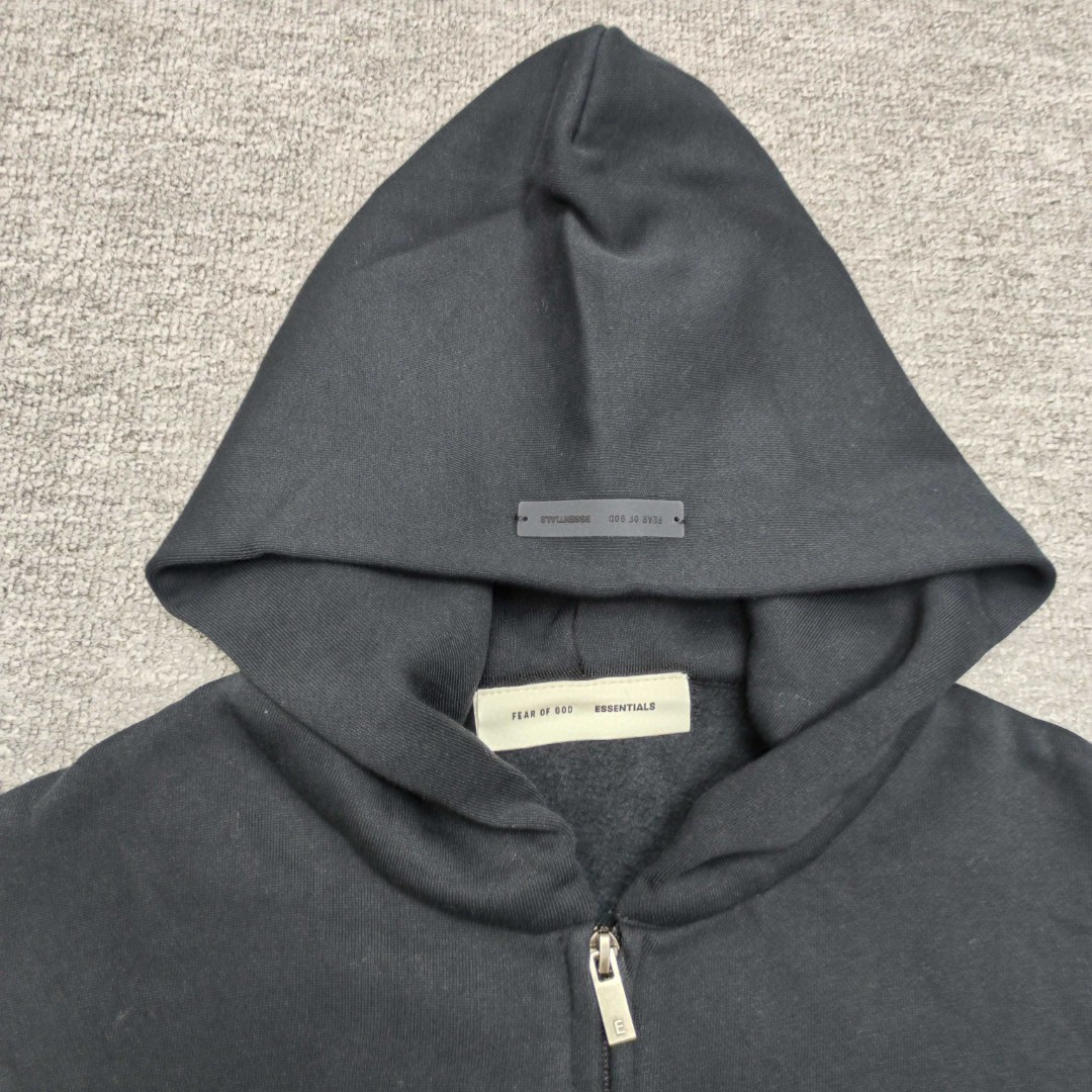 Fear of God Essentials 徽标字母后背印花 抓绒 拉链连帽卫衣 帽衫 外套 灰色 黑色 
