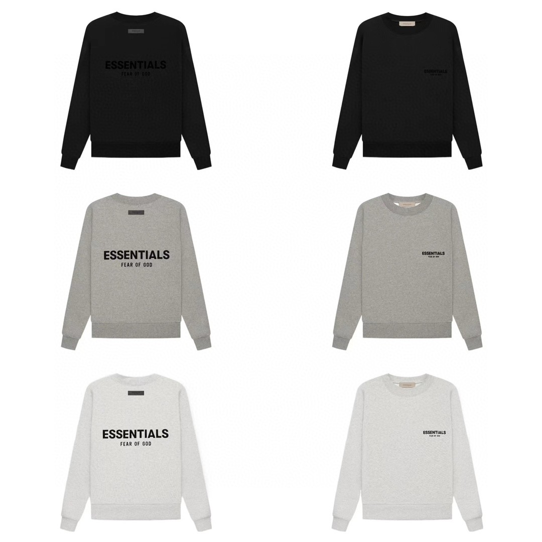 Fear of God Essentials 胸口后背植绒字母徽标 抓绒 套头圆领卫衣 外套 灰色 黑色 燕麦色