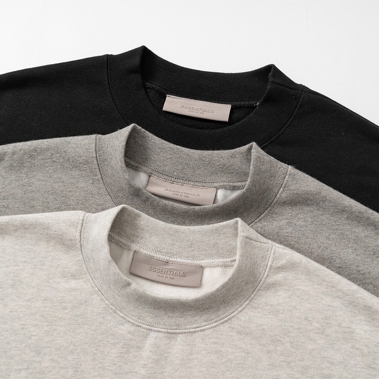 Fear of God Essentials 胸口后背植绒字母徽标 抓绒 套头圆领卫衣 外套 灰色 黑色 燕麦色