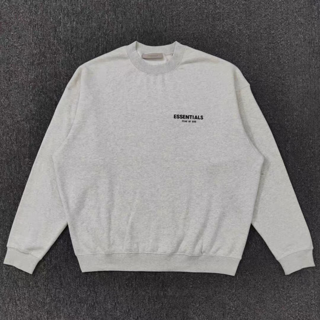 Fear of God Essentials 胸口后背植绒字母徽标 抓绒 套头圆领卫衣 外套 灰色 黑色 燕麦色