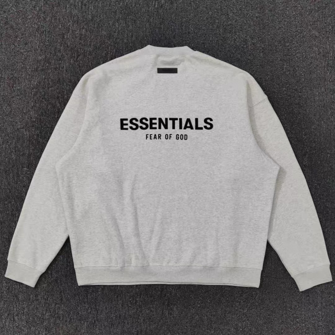 Fear of God Essentials 胸口后背植绒字母徽标 抓绒 套头圆领卫衣 外套 灰色 黑色 燕麦色