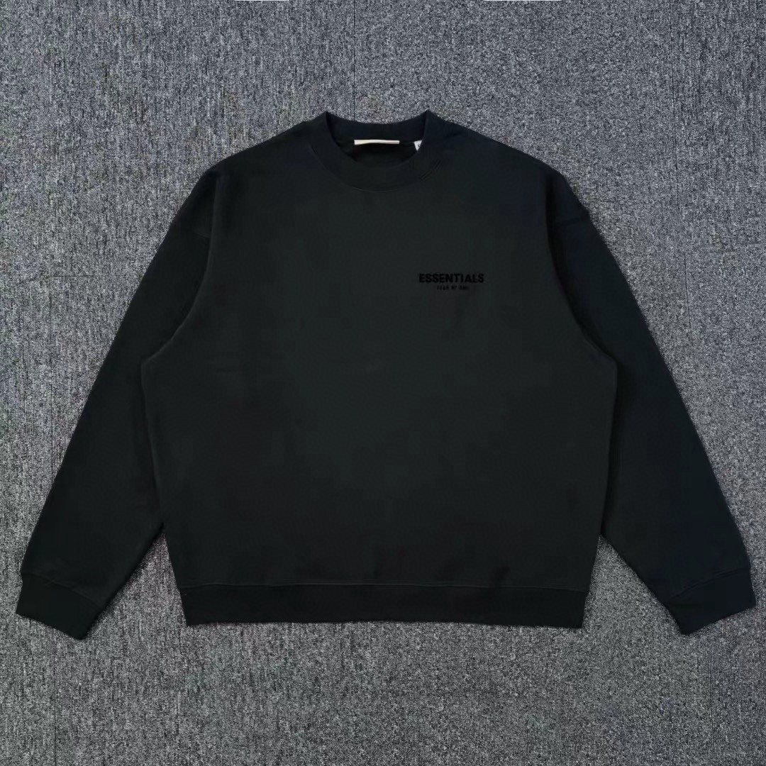 Fear of God Essentials 胸口后背植绒字母徽标 抓绒 套头圆领卫衣 外套 灰色 黑色 燕麦色